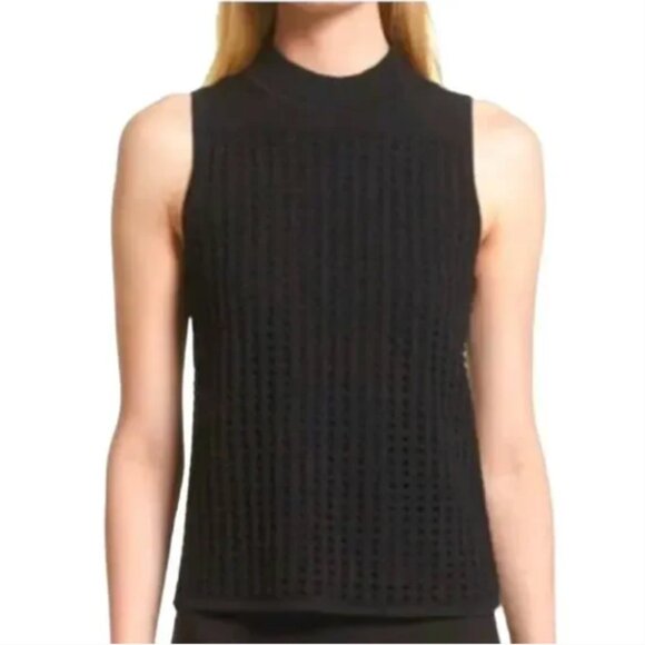 rag & bone Tops - Rag & Bone Black Ingrid Eyelet Mock Neck Sleeveless Ribbed Top Shirt Size Medium